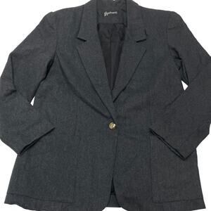Requirements Blazer Womens 7/8 Grey‎ Gold Button Jacket Vintage Wool